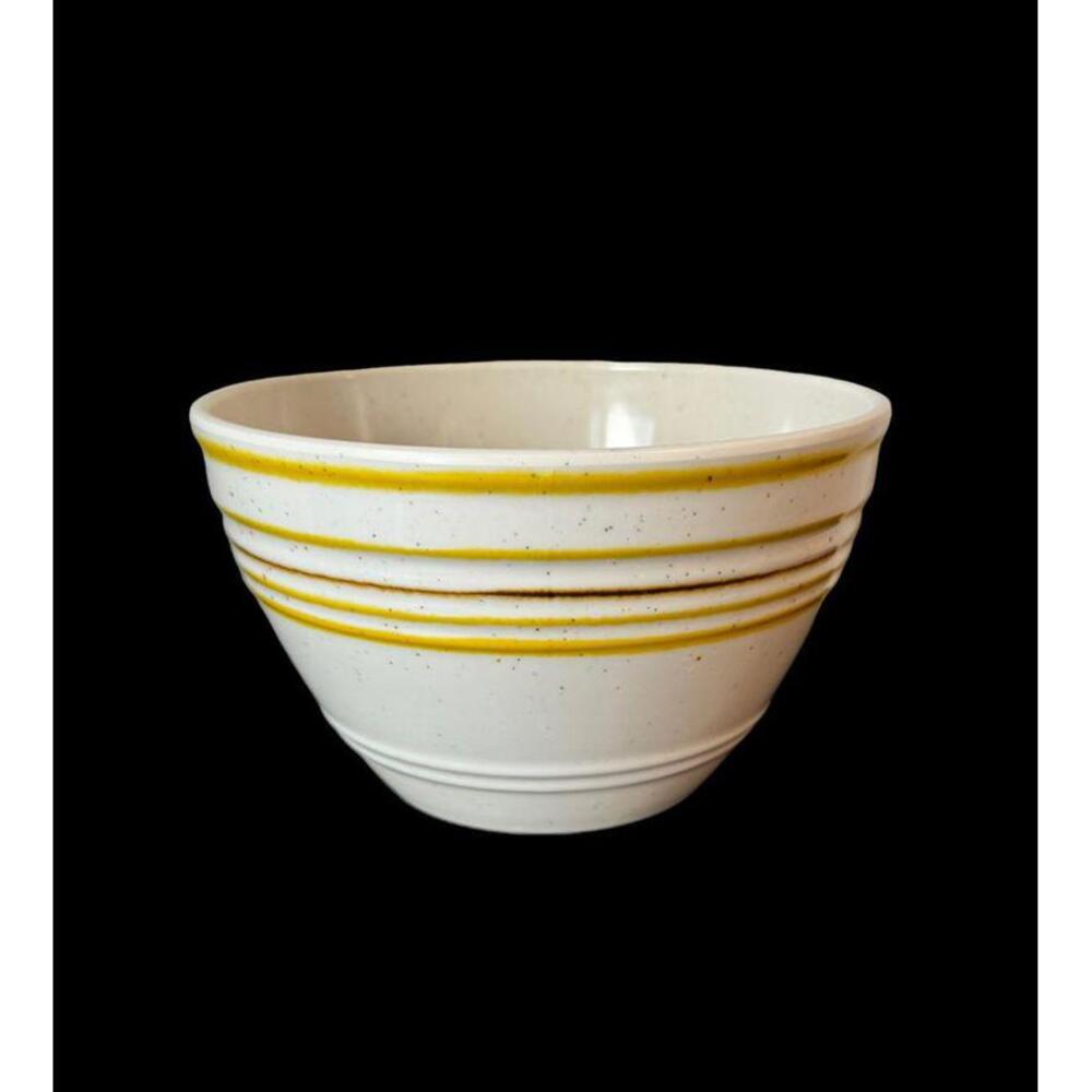Stoneware Style Melamine Bowl w/ Yellow and Brown Stripes 7"Wx4.5"T